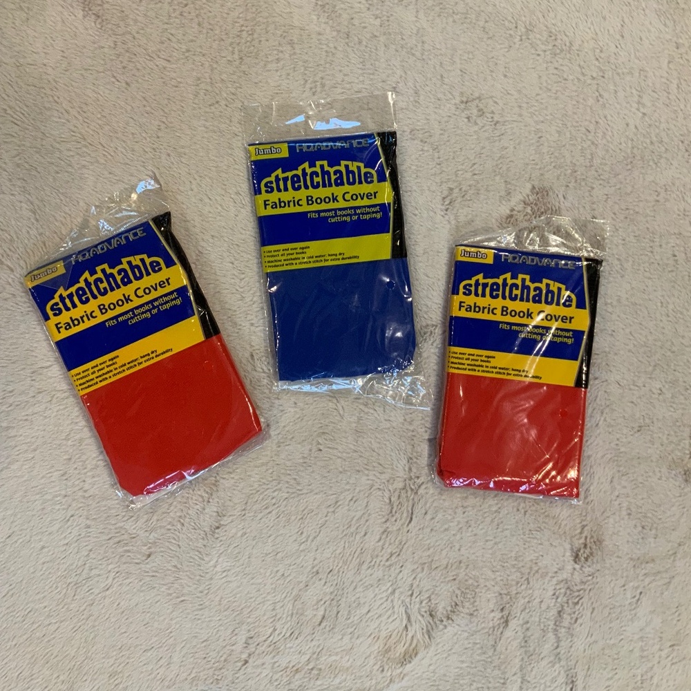 Book Cover Stretchable Fabric Red Blue 3 New in original packaging